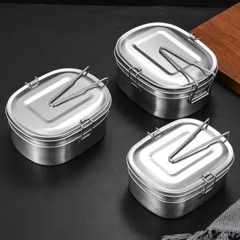 1/2 Layer Stainless Steel Lunch Box Foldable Handle Food Storage Box Food Container School S-Single Layer