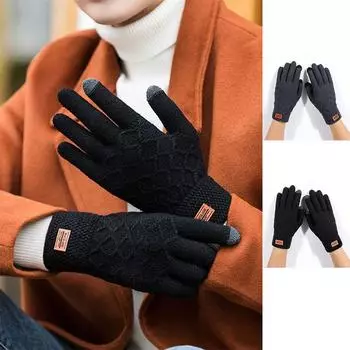 1/2 Pcs Autumn Winter Version of The Touch Screen Knitted Plus Velvet Thickening Outdoor Riding Gloves for Men Accessories Gifts One Size серый