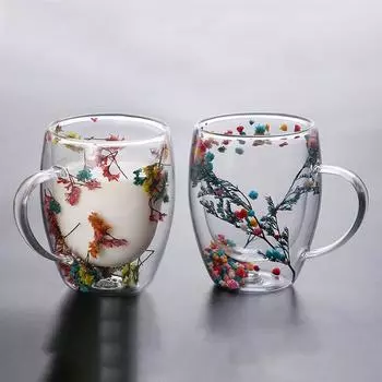 1/2 шт. Двойная стеклянная чашка с ручкой, термостойкая, чайная кофейная кружка для эспрессо и молока, подарок 250-350ml