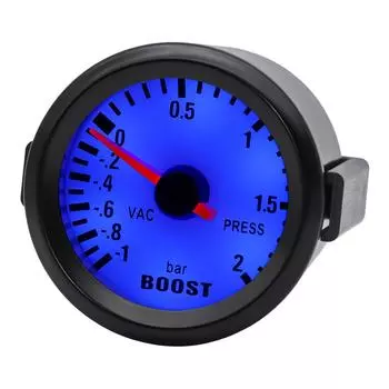 -1~2BAR Turbo Boost Gauge BAR 2 52mm Car Gauge Blue LED Light Pointer Turbo Boost Meter with Sensor for Gasoline Car 12V