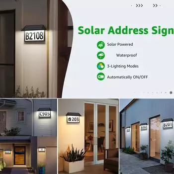 1/2pcs Outdoor Solar Lights with House Numbers Waterproof Solar Powered LED Sign Number Stickers Wall Door Light for Yard Garden