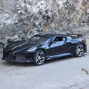 1/32 Bugatti Pull Back Детская модель легкосплавного автомобиля со звуком и светом - Маленький черный дракон Little Black Dragon жемчужина белый