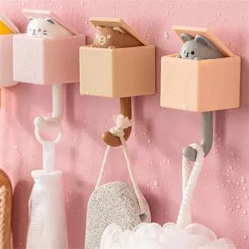 1/3/5PCS Cartoon Cat Hooks Stickers Bedroom Door Hooks Key Hooks Umbrella Towel Hat Coat Rack Wall Animal Decorative Hooks 1PCS