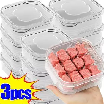 1/3 шт. небольшие коробки для хранения продуктов, холодильник, замороженное мясо, овощи, коробка для свежего хранения, прозрачная кухонная герметичная коробка для хранения 3PCS