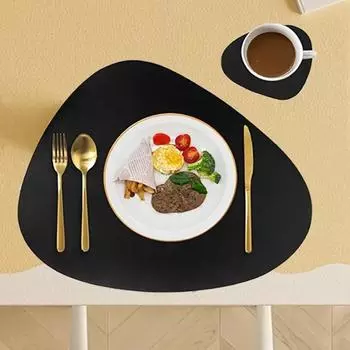 1/4/6 Sets Black Table Placemats and Coasters Oval Shaped Table Mats Pad Kitchen Accessories Place mat for Indoor Outdoor 1set