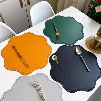1/4/6PCS Round Placemats Sets Luxury Faux Leather Table Mats Pad Table Sets Embossed Flower Shaped Place Mats 1pcs Round 38cm