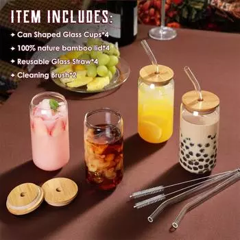 1/4/6pcs Set 350ml Glass Cup With Lid and Straw Juice Glass Beer Can Milk Mocha Cup Bubble Tea Cup High Borosilicate Glass 350ml