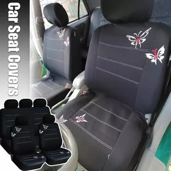 1/4/9pcs Butterfly Embroidery Black Car Seat Cover Elastic All-inclusive Butterfly Print Universal Women s Auto Cushion Covers