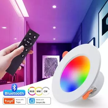 1-4 шт. Tuya Bluetooth Smart Downlight 220 В 10 Вт RGB WW CW светодиодный потолочный светильник с 2,4G пультом дистанционного управления с регулировкой яркости для спальни, гостиной