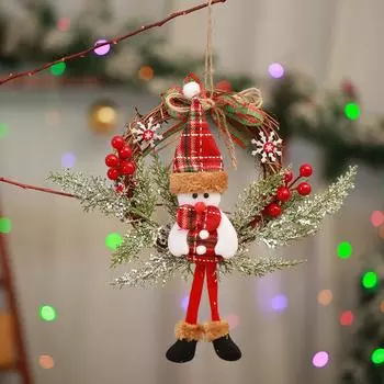 1-4PCS Christmas Wreath Artificial Snowman Berry Garland for New Year Xmas Decoration Ornaments Door Window Hanging Decor Wreath