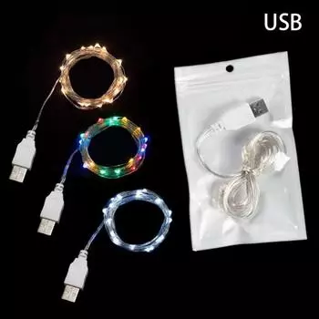 1/5/20 м USB светодиодные гирлянды из медной и серебряной проволоки, гирлянда, водонепроницаемые гирлянды для рождественской свадьбы, украшения 1m-By USB синий