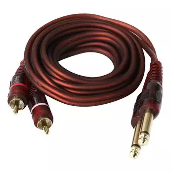 1,5 м, 6,35 мм, 1/4 дюйма, вилки на 2 кабеля RCA, адаптер-переходник, провод 1.5m красный