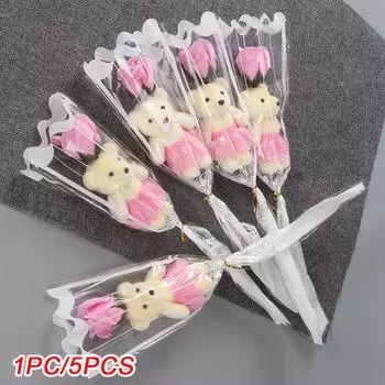 1/5 шт. красочное мыло в виде медведя, роза, милый ароматный цветок, мыло, розы, свадебные украшения для дома 1pc розовый