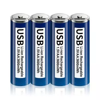 1,5 В USB литий-ионная батарея AA 3600 МВтч литий-полимерная USB-перезаряжаемая литиевая USB-батарея типа AA с USB-кабелем для мыши с дистанционным управлением, небольшого вентилятора синий