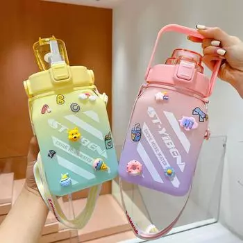 1.5L Water Bottle With Straw Portable Fitness Jugs Large Capacity Time Marker Cup Travel Sport Gym Tumbler Reminder Drinking Mug