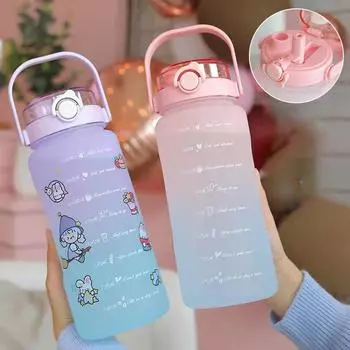 1.5L Water Bottle With Time Scale For Girl Cute Fitness Jugs Large Capacity Straw Mug Portable Drinking Cups Sports Gym Tumbler Without Sticker