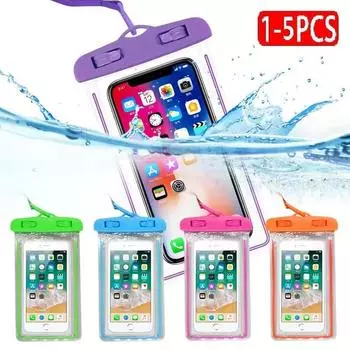 1-5Pcs Outdoor Swimming and Rafting Transparent Touch Screen Waterproof Case PVC Mobile Phone Luminous Waterproof Bag Bag For Swim 1Pcs