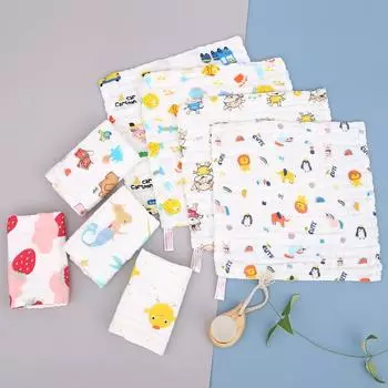1/5pcs Six Layers of Cotton Square Towel High Density Cotton Small Towel Baby Washcloth Cartoon Gauze Drool Towel Print Small Handkerchief 1pc