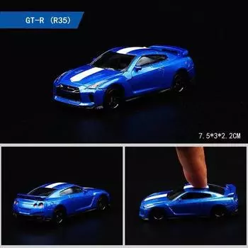 1:64 JDM Blue GTR R35 Skyline Racing Спортивная модель литого под давлением металлического автомобиля