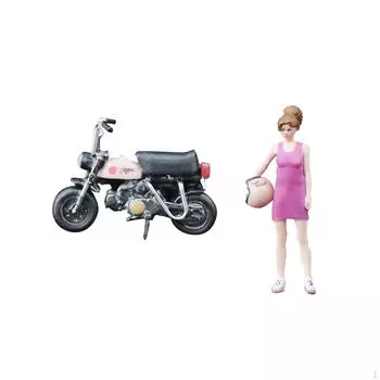 1/64 Стоящая девушка Фигурка Крошечные люди Модель Коллекционные Фото Реквизит Смола Мотоцикл для