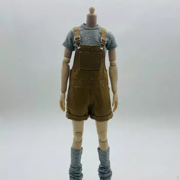 1/6 Scale Bib Overalls and Shortalls Outfit Cosplay Fashion with Calf Socks Costume for 12 Figures коричневый