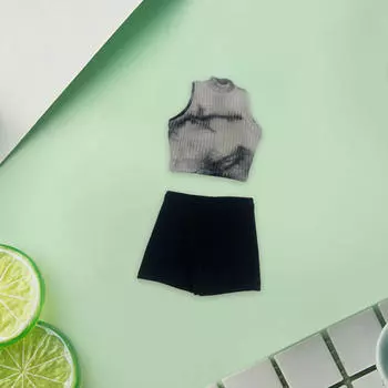 1/6 Scale Tank Top with Shorts Basic Crop Outfit Realistic Cosplay Dress up Causal for 12 inch чёрный