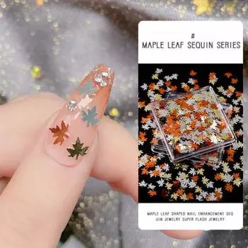 1 Box Nail Sequins Super Thin Mini Multi-colors Assorted Smooth DIY Nail Art Sparkling Maple Leaf Manicure Glitters Decorations for Nail Salon C