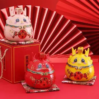 1 ceramic dragon piggy bank, dragon shaped desktop decoration, cartoon decoration piggy bank красный