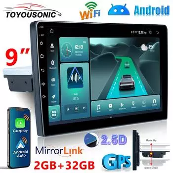 1 Din 9 дюймов Универсальный автомобильный радиоприемник Беспроводной Carplay Android Auto GPS Навигатор Мультимедийный проигрыватель Wi-Fi FM BT Автомобильная стереосистема 4 core-1GB+32GB