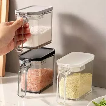 1 герметичная коробка для приправ с крышкой Pop-Top и ложкой, влагостойкая бутылка для приправ, ящик для хранения приправ с солью Msg