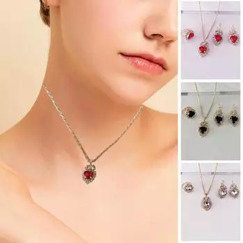 1 компл. женское ожерелье, серьги, комплект, элегантный кулон в виде капли воды со стразами, роскошные свадебные висячие серьги, кольцо на палец, ожерелье, ювелирное изделие, подарок белый