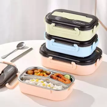 1 комплект Bento Box с несколькими сетками, портативный контейнер для обеда из нержавеющей стали с уплотнением 1 зелёный