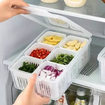 1 комплект многофункциональной прозрачной коробки, съемная коробка для хранения продуктов с шестью отделениями, дизайн перегородки, кухонный холодильник, коробка для хранения фруктов