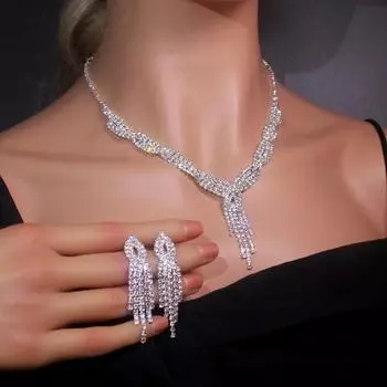 1 комплект ожерелье серьги комплект ожерелье со стразами кисточки серьги выпускной свадьба вечеринка невесты симметричные висячие серьги официальные случаи комплект украшений на шею C