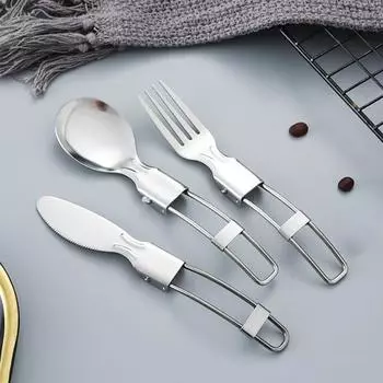 1 комплект столовых приборов для кемпинга из нержавеющей стали с сумкой для хранения, складная ложка, вилка, резак, набор из трех предметов, посуда для путешествий на открытом воздухе, пикник, аксессуары