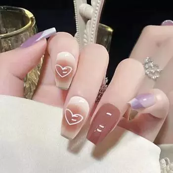 1 комплект, женские накладные ногти с сердечным узором, полное покрытие, потрясающий визуальный эффект, украшение для ногтей, длинные стильные наклейки для маникюра, принадлежности для ногтей розовый