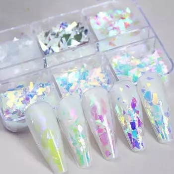 1 коробка 6 сеток Diy Nail Art Decor Имитация ледяных вафель Yunjin Блестки для ногтей Необычные наклейки для дизайна ногтей Блестки для маникюра Аксессуары для дизайна