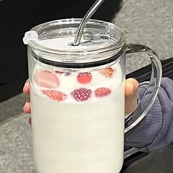 1 л стакан для питья с крышкой и соломинкой стеклянная чашка для кофе прозрачная чашка чашки для сока мокко стеклянная кружка чашка для молока сока 1000ml