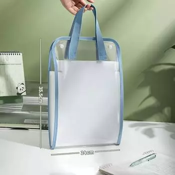 1 Large Capacity Portable Transparent Waterproof Tote Folder, Expandable File Storage Pocket With Built-In Organizer