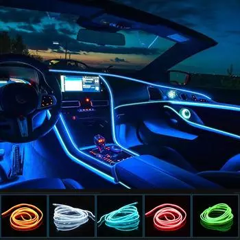 1 м/2 м/3 м/5 м светодиодная декоративная лампа для салона автомобиля EL проводка неоновая лента для авто DIY гибкий окружающий свет USB вечерние атмосферный диод 1M&only cable no drive синий