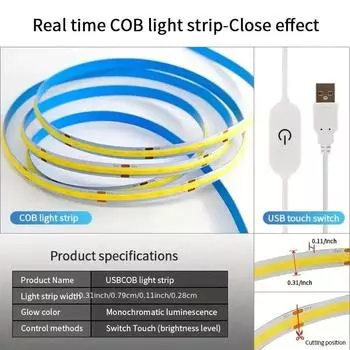 1 м-5 м USB COB светодиодная лента 5 В 320 светодиодов/м DIY подсветка зеркала телевизора гибкая лента сенсорный датчик диммируемая кухонная лампа 1m