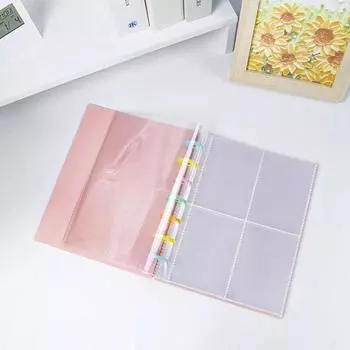 1 Mushroom Hole Card Collection Book Solid Colour Insert Loose-leaf Album 3 Inch Four-panel Photo Postcard Storage and Sorting розовый