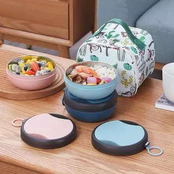 1 набор 500 мл Bento Box большой емкости двухслойный портативный встроенный столовый прибор контейнер для еды для ланча ежедневное использование синий