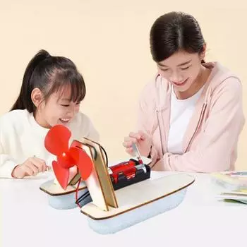 1 набор DIY Wind Powered Boat Model Kit Handmade Wooden Puzzle Hovership Building Crafts Kids STEM Educational Physics Science Experiment Toy Sets