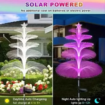 1 pack 5 Layer Solar Fountain Jellyfish Lights Christmas Tree Lights With Stars Colorful Color Changing LED Outdoor Lighting