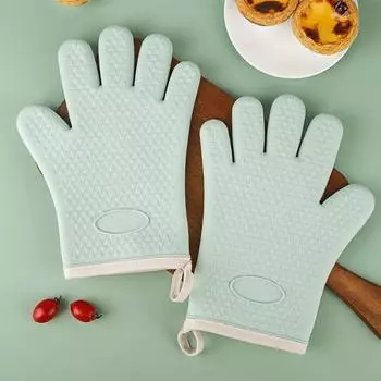 1 Pair Heat Resistant Mitts Pot Holder Oven Mitts Silicone 5 Finger Kitchen Mitts Waterproof Non-Slip Heat Household Baking Clip