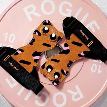 1 Pair Leather Kitty Wrist Straps Big Eyes Deadlift Power Straps Weightlifting Style 3