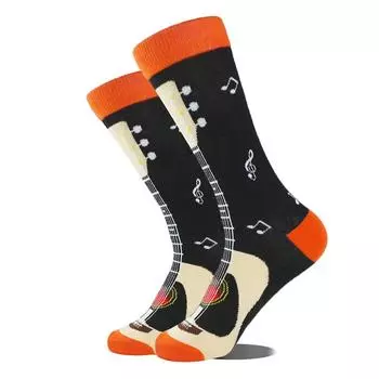 1 Pair Men Guitar Patterned Socks Fashionable Innovative Cartoon Printing Breathable and Comfortable Casual Neutral Socks One Size