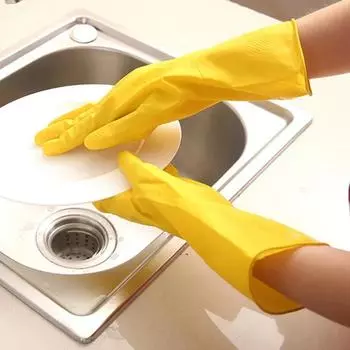 1-Pair Reusable Household Gloves, Rubber Dishwashing gloves, Extra Thickness, Long Sleeves, Kitchen Cleaning, Working, Painting S жёлтый