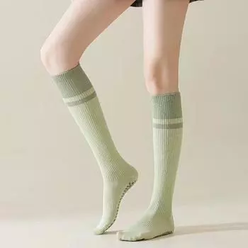 1 Pair Women Sport Stockings Elastic Cycling Knee Socks Anti-slip Arch Support Silicone зелёный
